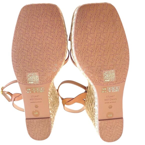 Stuart Weitzman Braida Espadrille Wedge Sandal Tan Leather Women 11B Made Spain - Picture 10 of 10